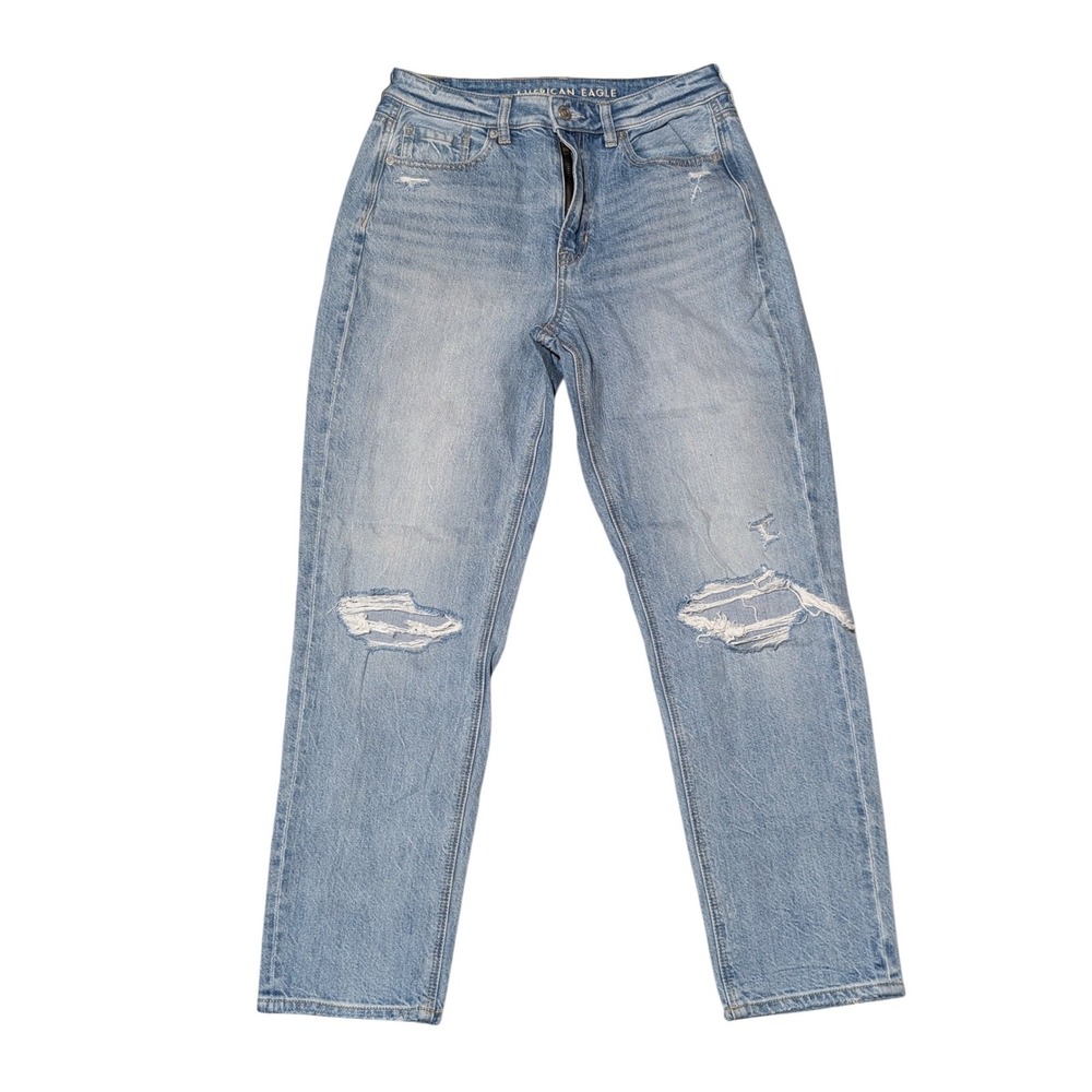 American Eagle Jeans Womens 6 Blue Mom Comfort Stretch Distressed High Rise